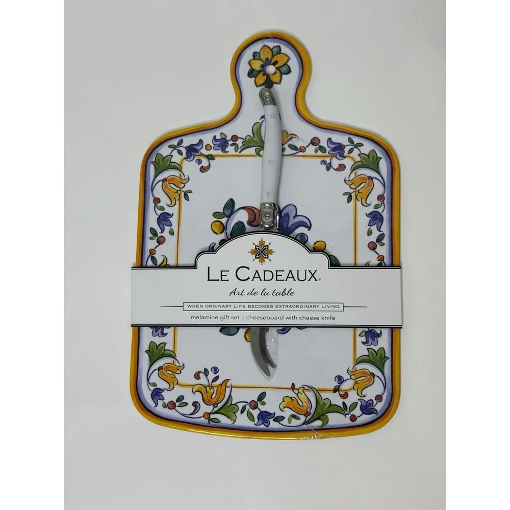 Le Cadeaux Art de la Table Melamine Floral Cheese Board Laguiole Knife Set Capri